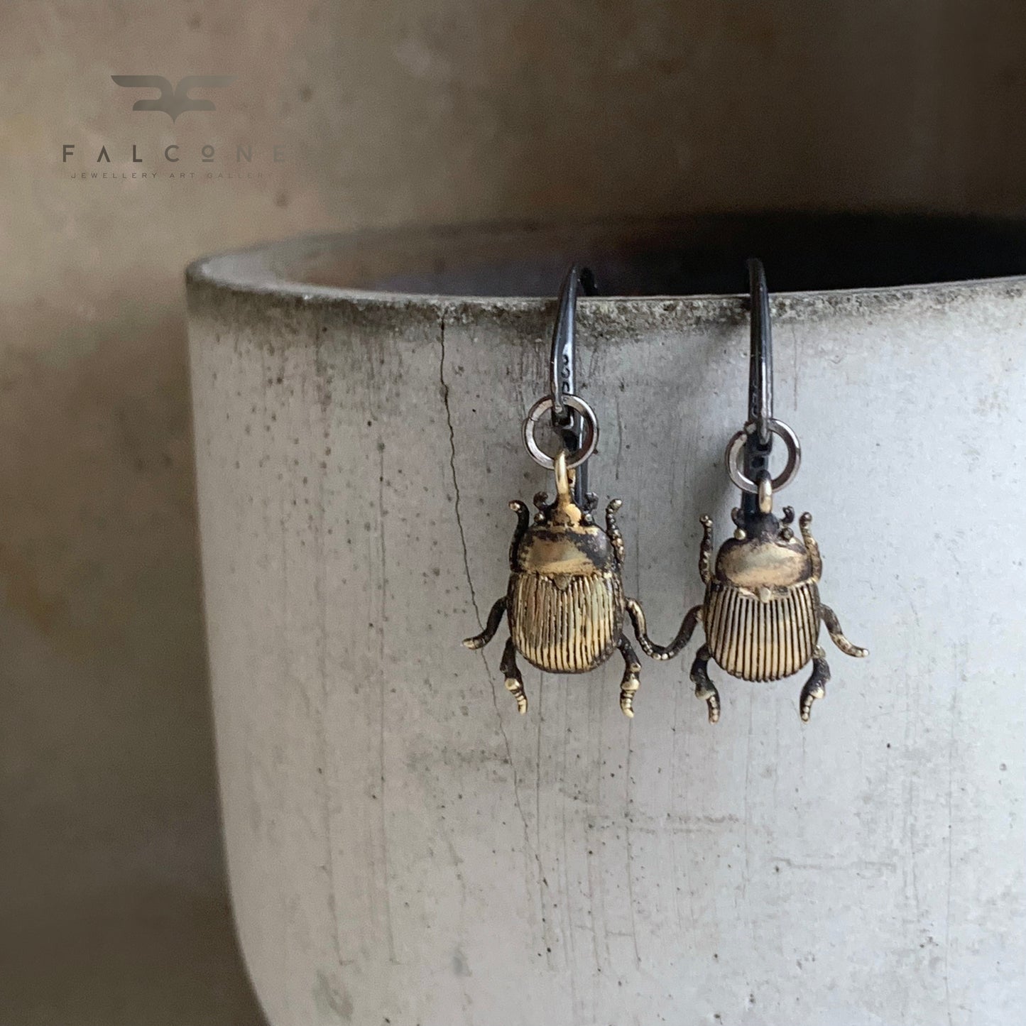 Brass and Silver Earrings 'Golden Scarab'