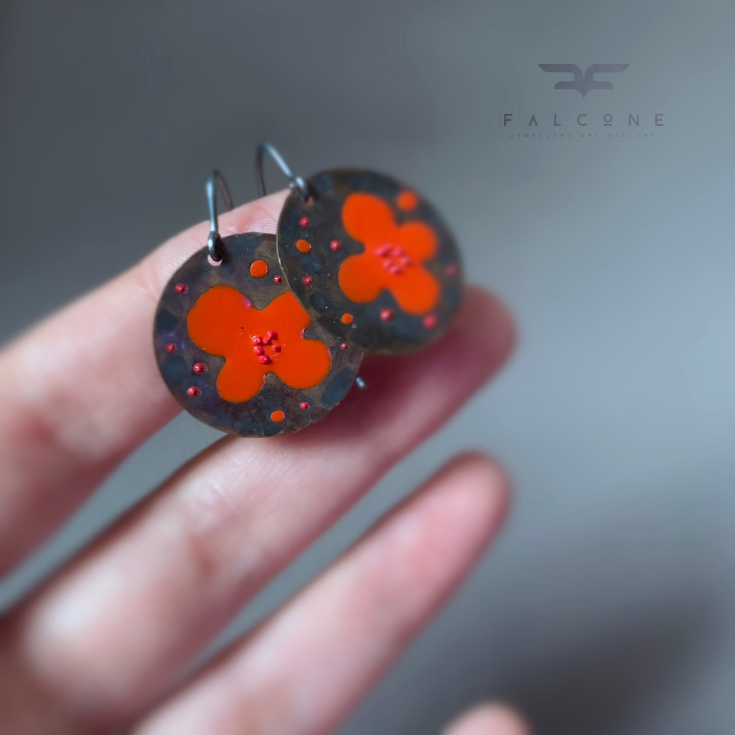 Pendientes de latón esmaltado y plata 'Amapola Roja'