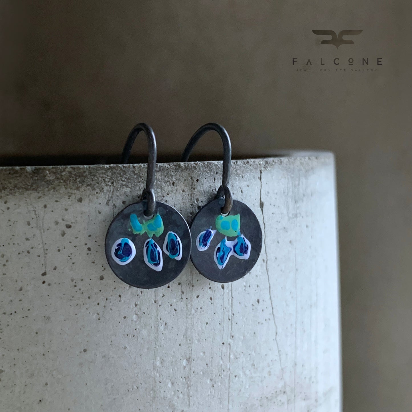 Enamelled Silver Earrings 'Wild Flowers – With Blue Petals'