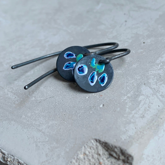 Enamelled Silver Earrings 'Wild Flowers – With Blue Petals'