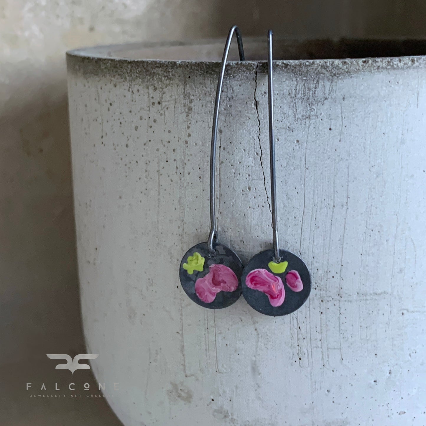 Pendientes de plata esmaltada 'Flores Silvestres - Sorbete de Cereza con Lima'