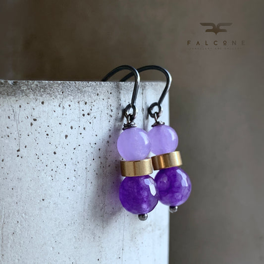 Pendientes de ágata, jade y latón 'Irises'