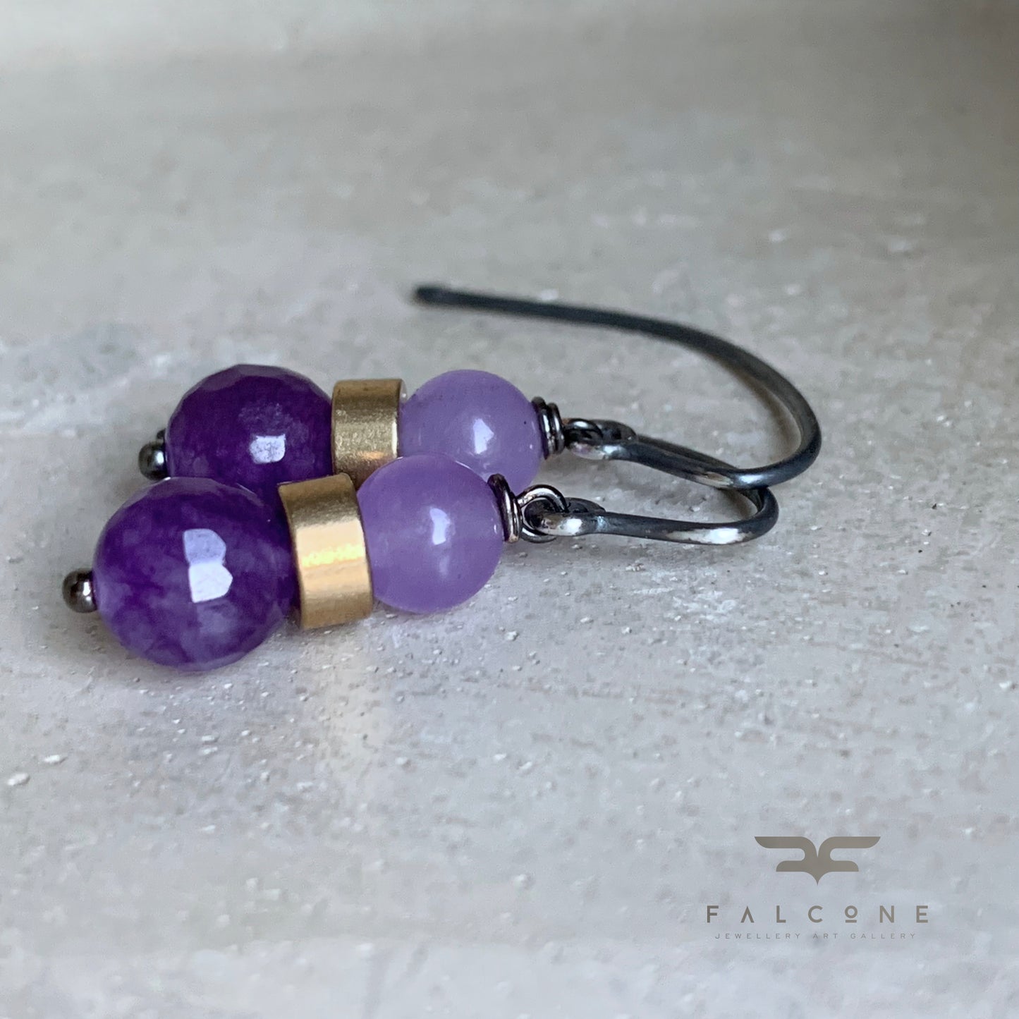 Pendientes de ágata, jade y latón 'Irises'
