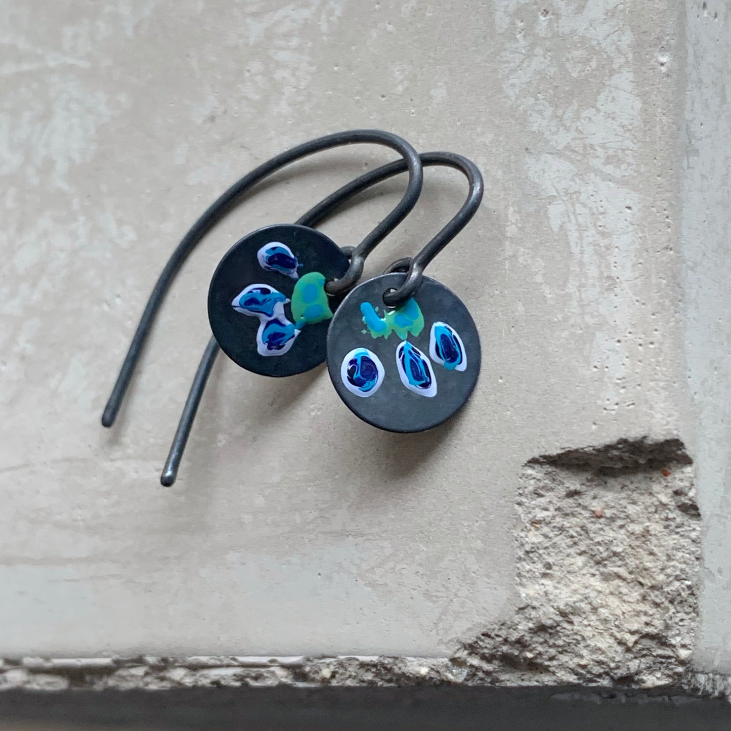 Enamelled Silver Earrings 'Wild Flowers – With Blue Petals'