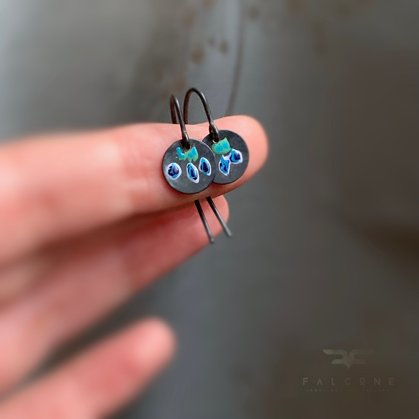 Enamelled Silver Earrings 'Wild Flowers – With Blue Petals'