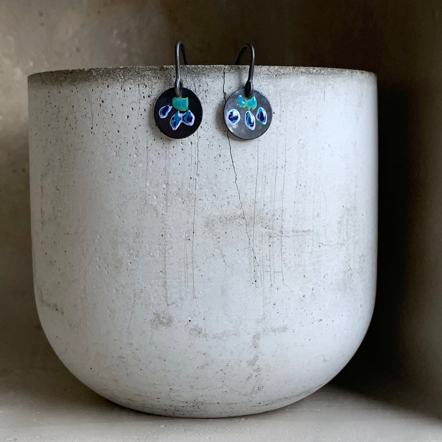 Enamelled Silver Earrings 'Wild Flowers – With Blue Petals'