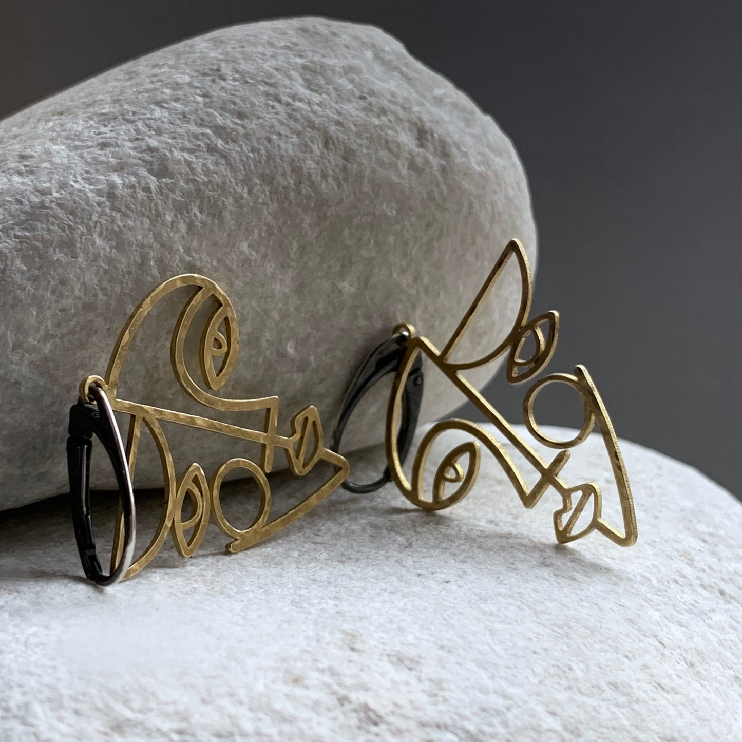 Brass and Sterling Silver Earrings 'Modern Retro'