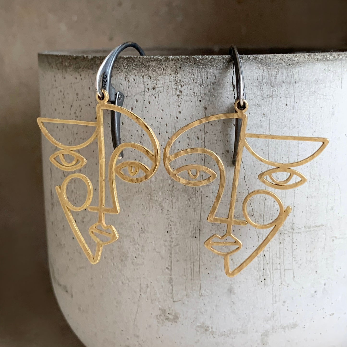 Brass and Sterling Silver Earrings 'Modern Retro'