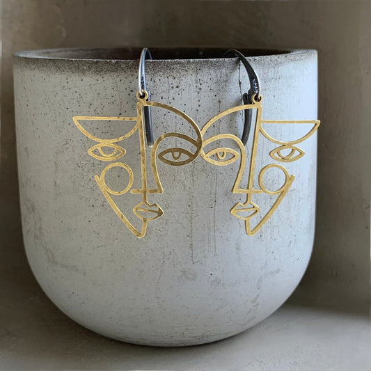 Brass and Sterling Silver Earrings 'Modern Retro'