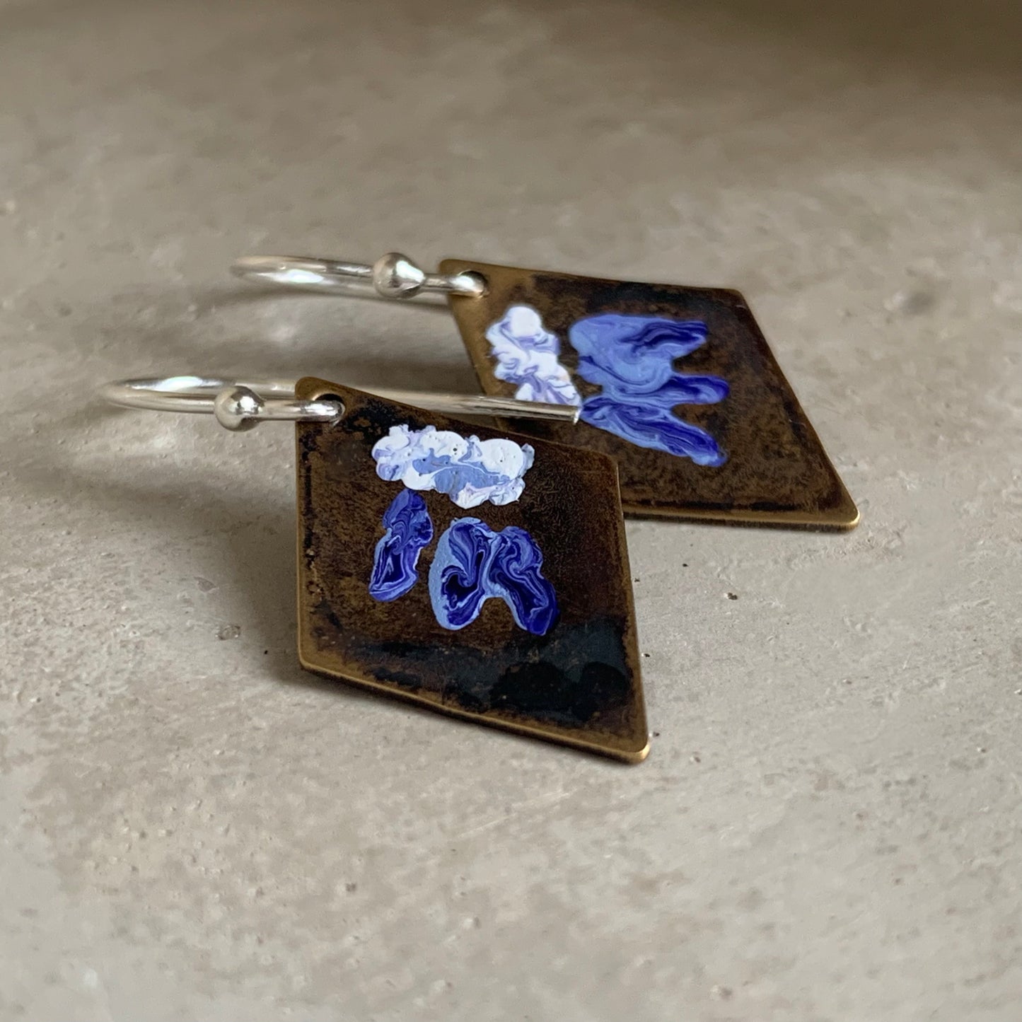 Set of Brass and Silver Jewellery with 'Purple Flowers' Necklace and Earrings