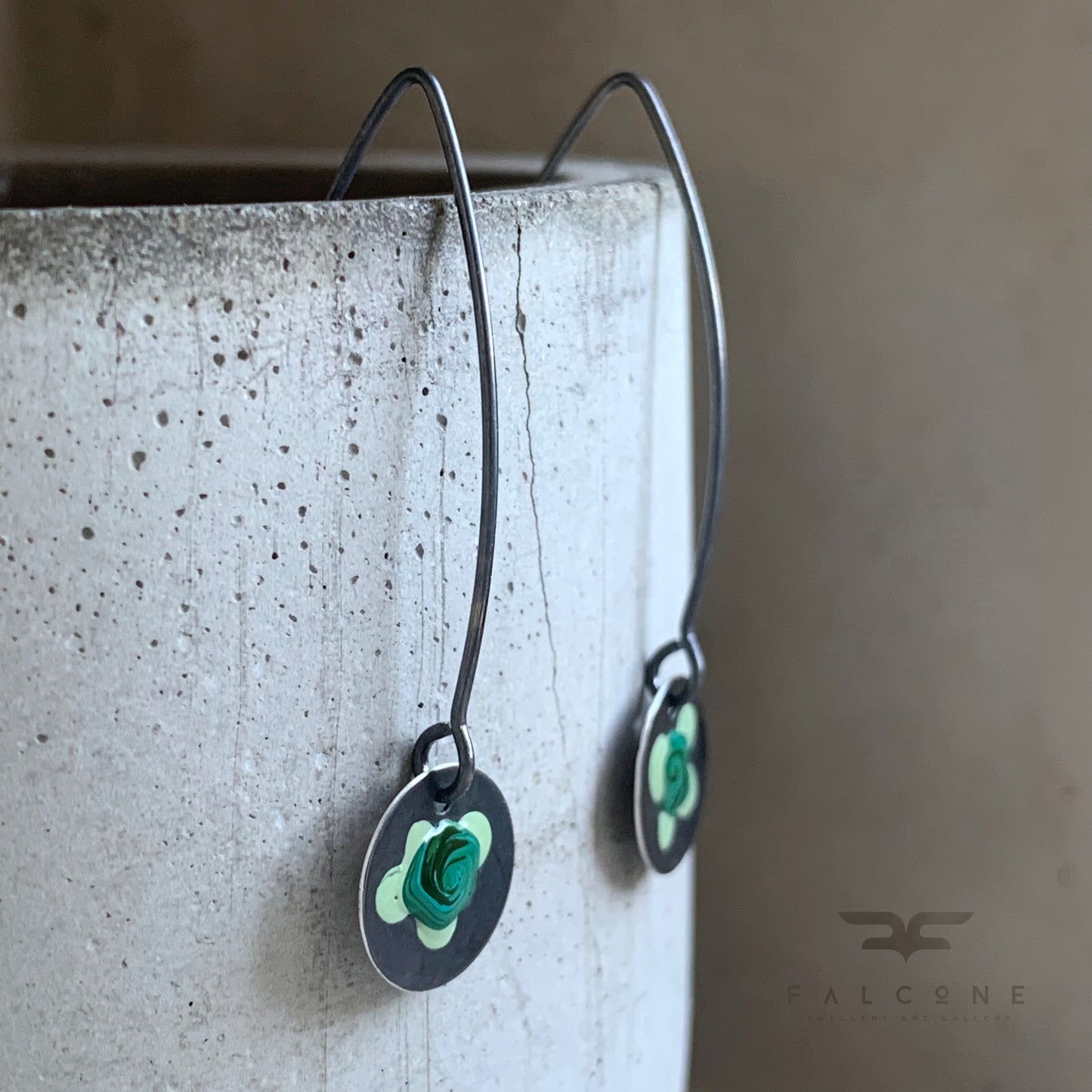 Sterling Silver Enamel Earrings 'Field Flowers - Malachite & Pastel Green'