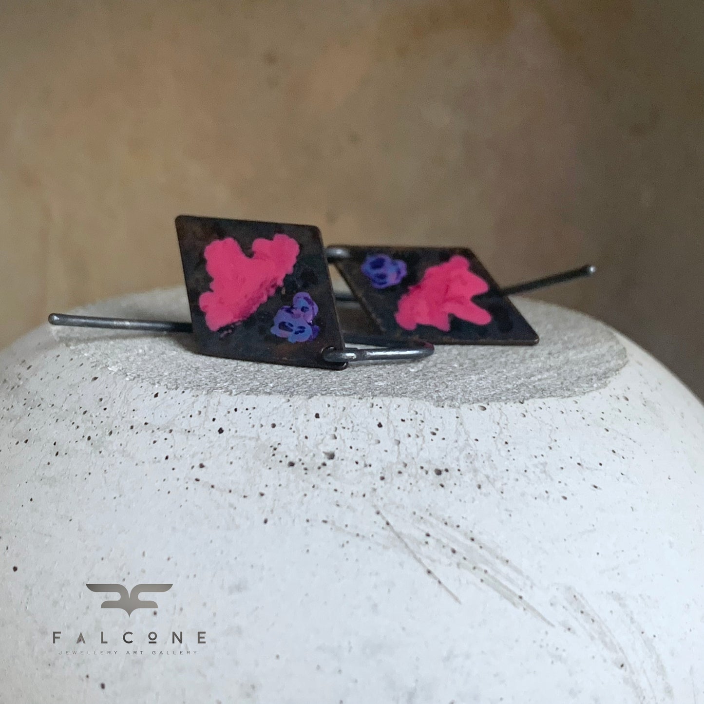 Brass and Sterling Silver Earrings 'Little Flowers - Cold Rose & Blue'