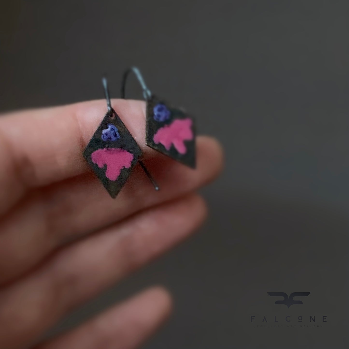 Brass and Sterling Silver Earrings 'Little Flowers - Cold Rose & Blue'