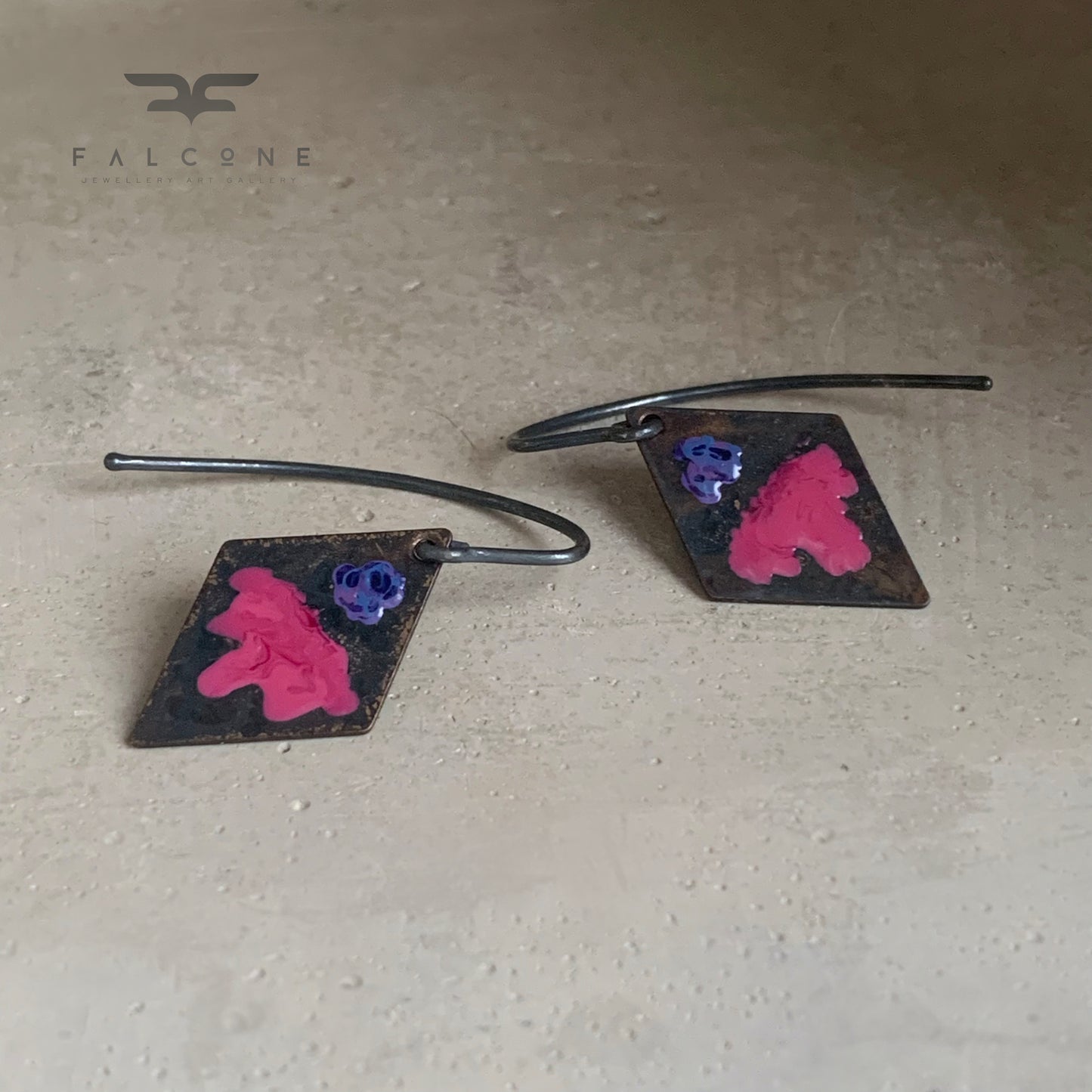 Brass and Sterling Silver Earrings 'Little Flowers - Cold Rose & Blue'