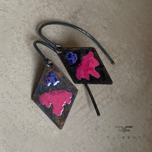 Brass and Sterling Silver Earrings 'Little Flowers - Cold Rose & Blue'