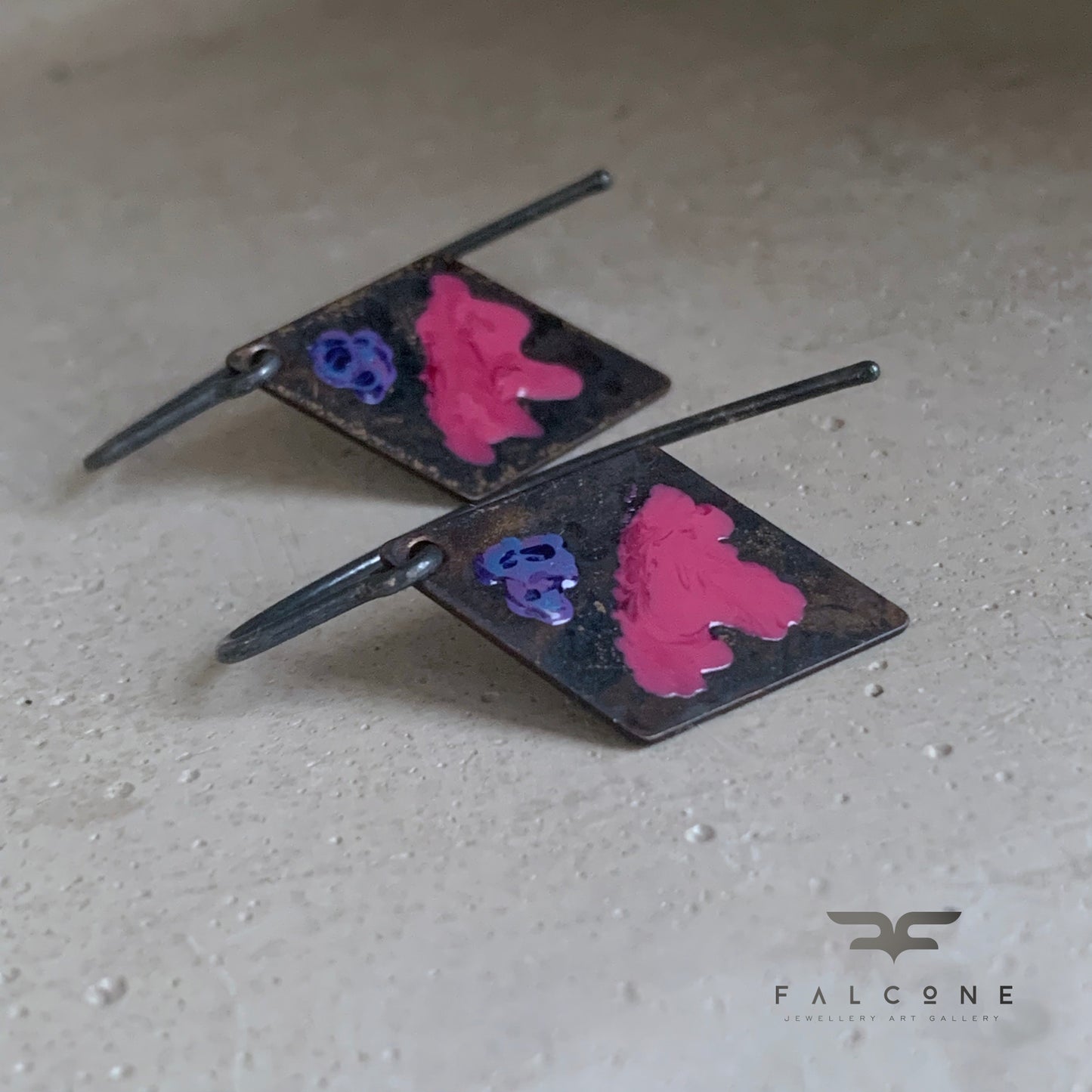 Brass and Sterling Silver Earrings 'Little Flowers - Cold Rose & Blue'