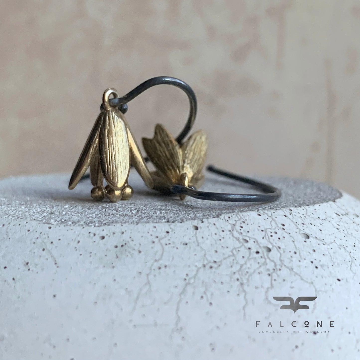 Brass and Sterling Silver Earrings 'Flower Bells'