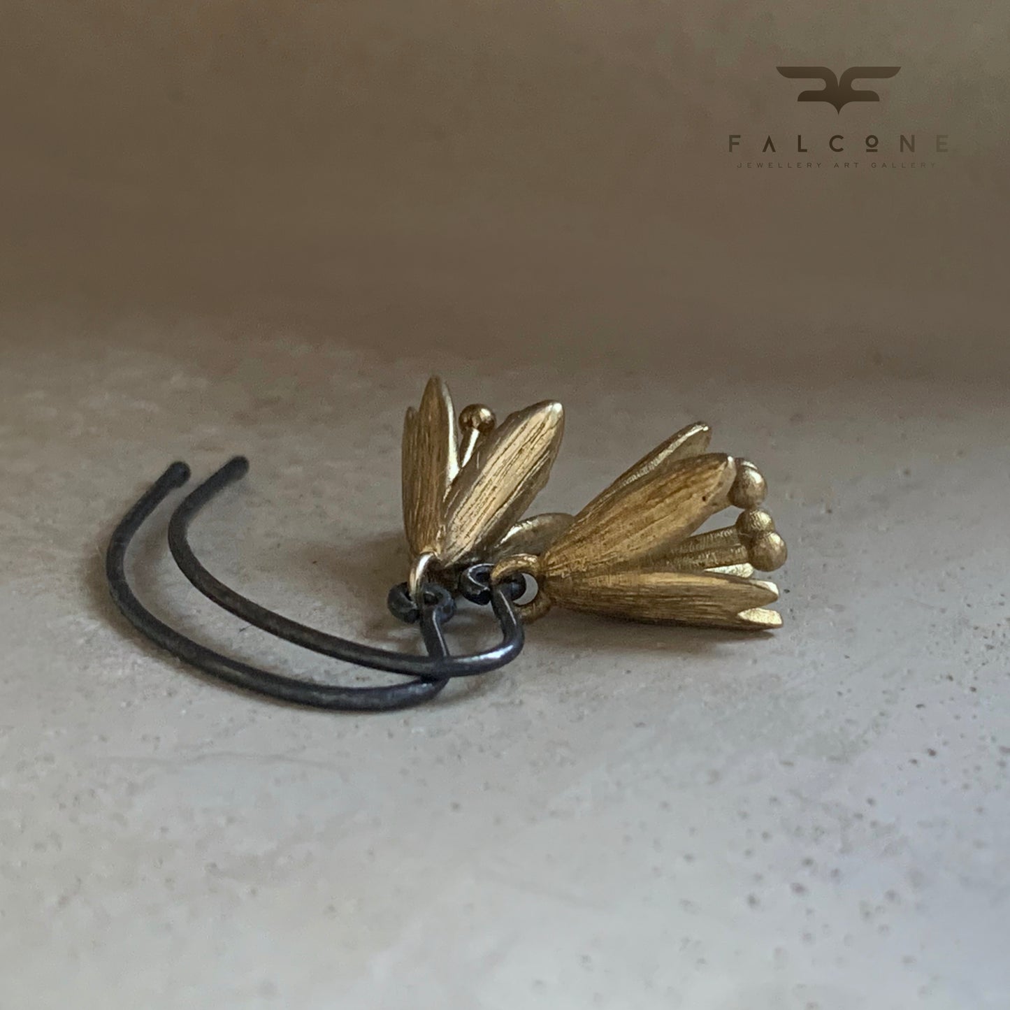 Brass and Sterling Silver Earrings 'Flower Bells'