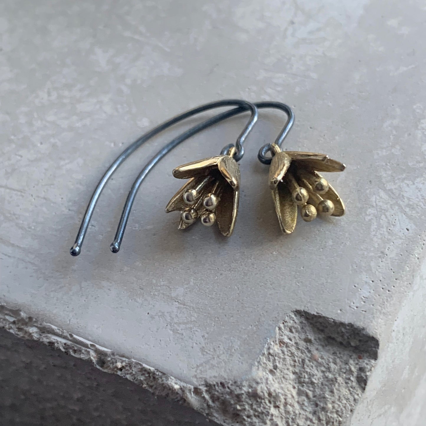 Brass and Sterling Silver Earrings 'Flower Bells'