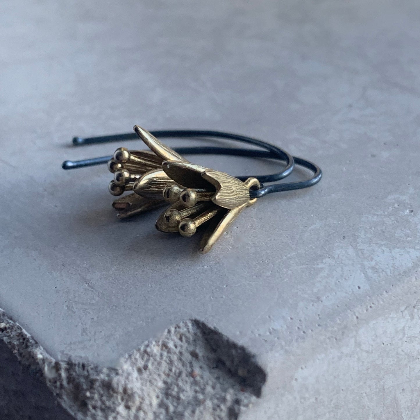 Brass and Sterling Silver Earrings 'Flower Bells'