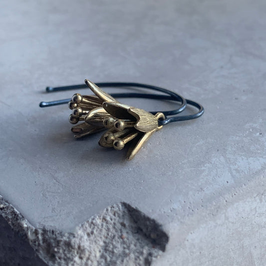 Brass and Sterling Silver Earrings 'Flower Bells'