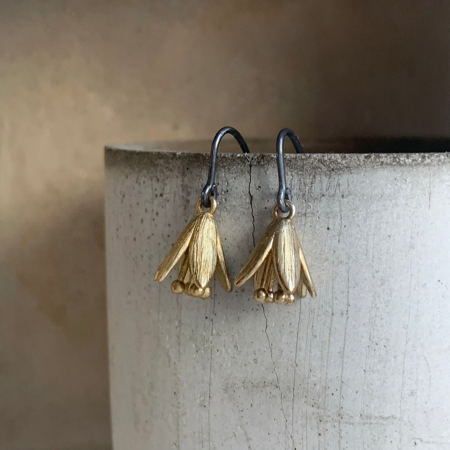 Brass and Sterling Silver Earrings 'Flower Bells'
