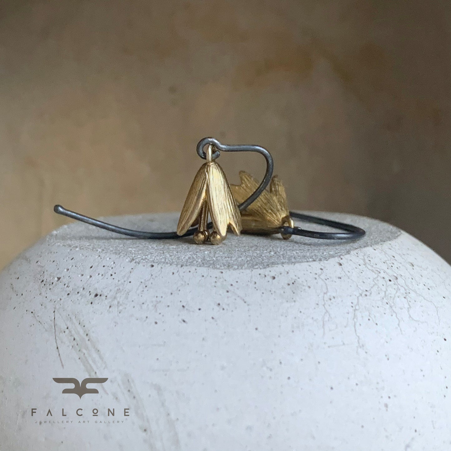 Brass and Sterling Silver Earrings 'Flower Bells'