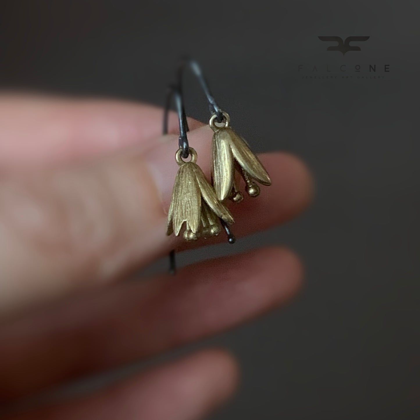 Brass and Sterling Silver Earrings 'Flower Bells'