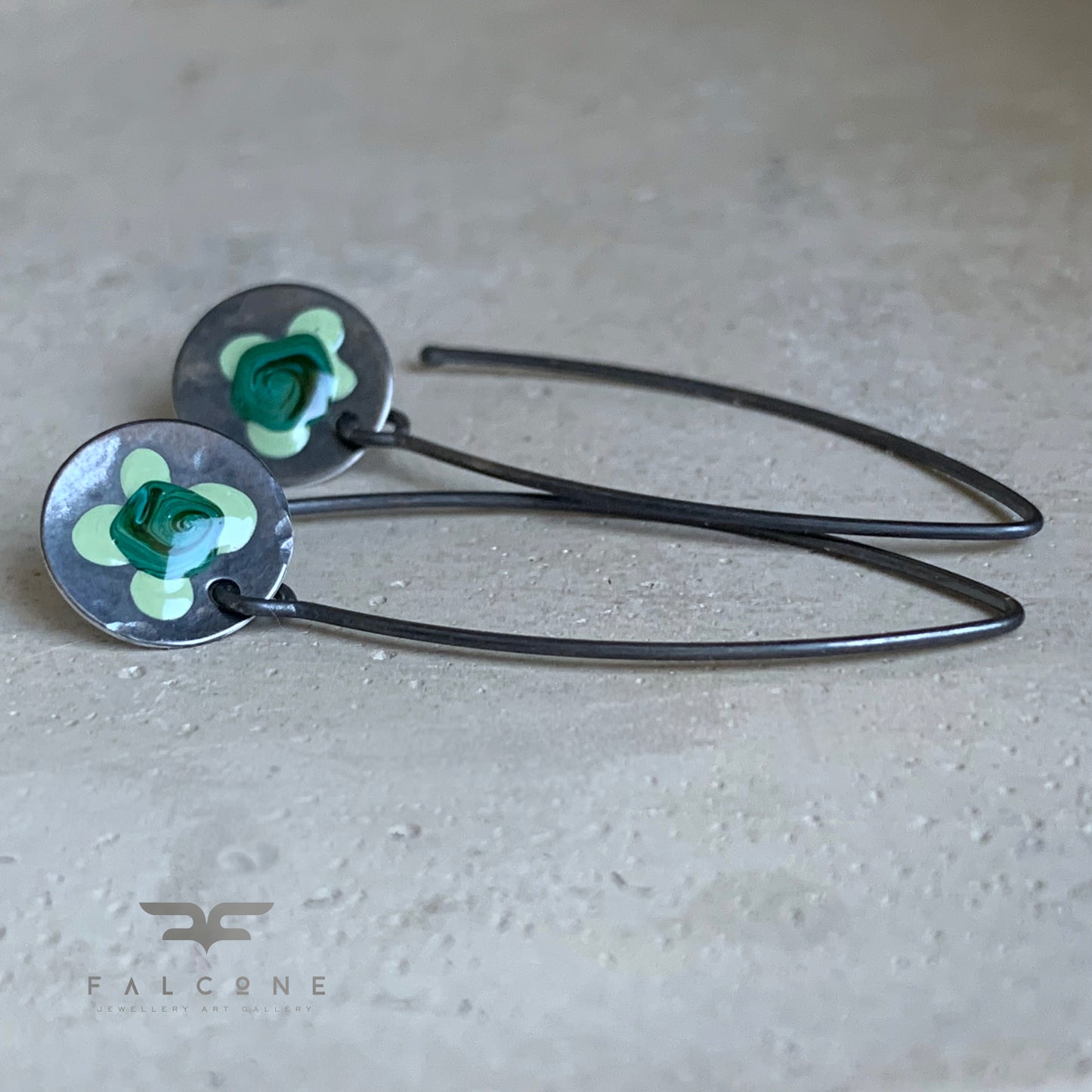 Sterling Silver Enamel Earrings 'Field Flowers - Malachite & Pastel Green'