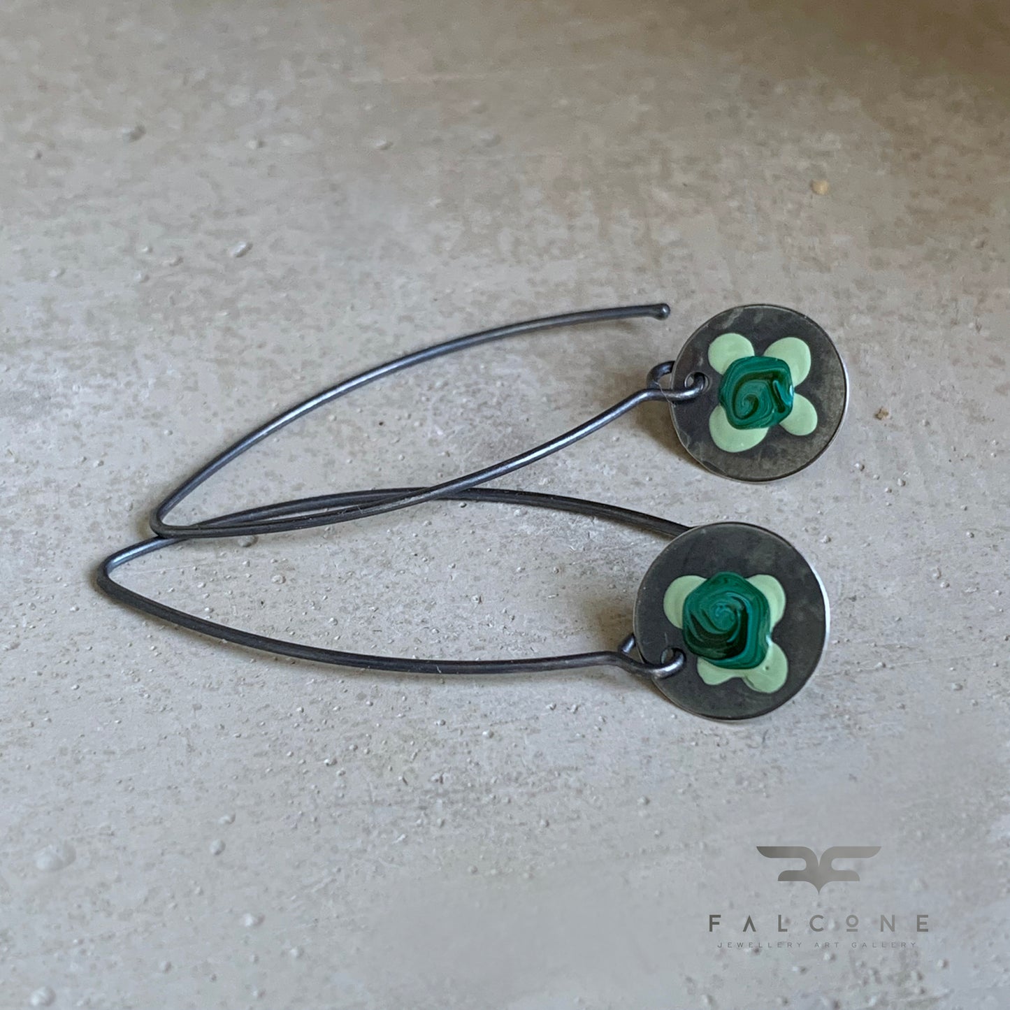 Sterling Silver Enamel Earrings 'Field Flowers - Malachite & Pastel Green'