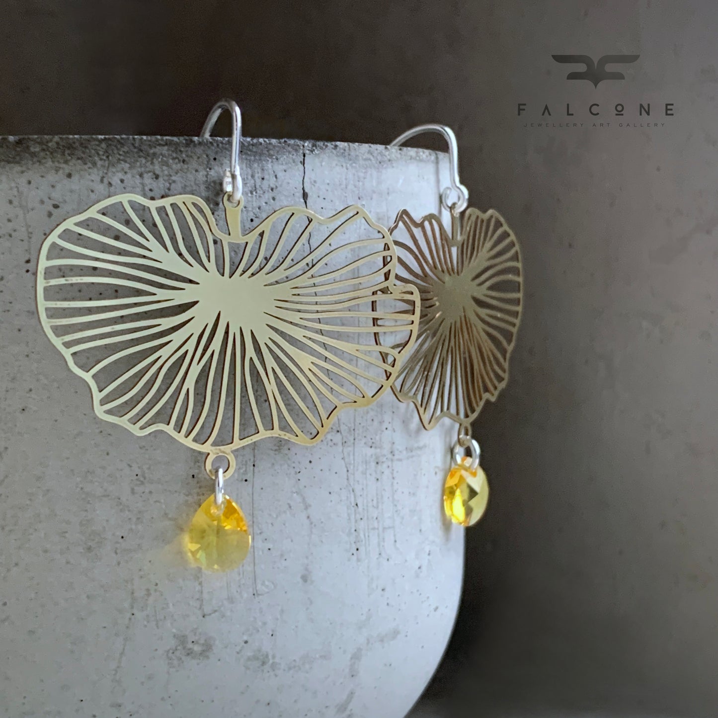 Brass, Swarovski Crystal and Sterling Silver Earrings 'Water Lily & Swarovski'