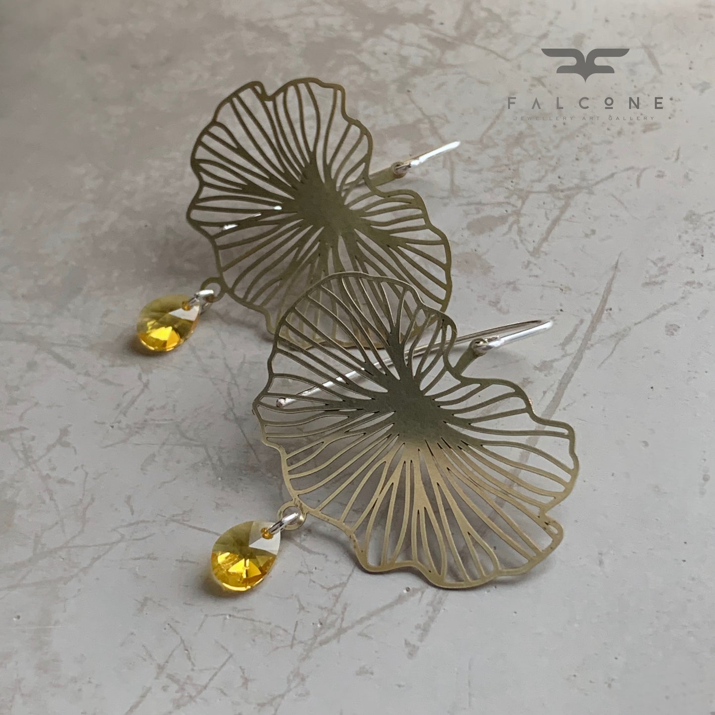 Brass, Swarovski Crystal and Sterling Silver Earrings 'Water Lily & Swarovski'