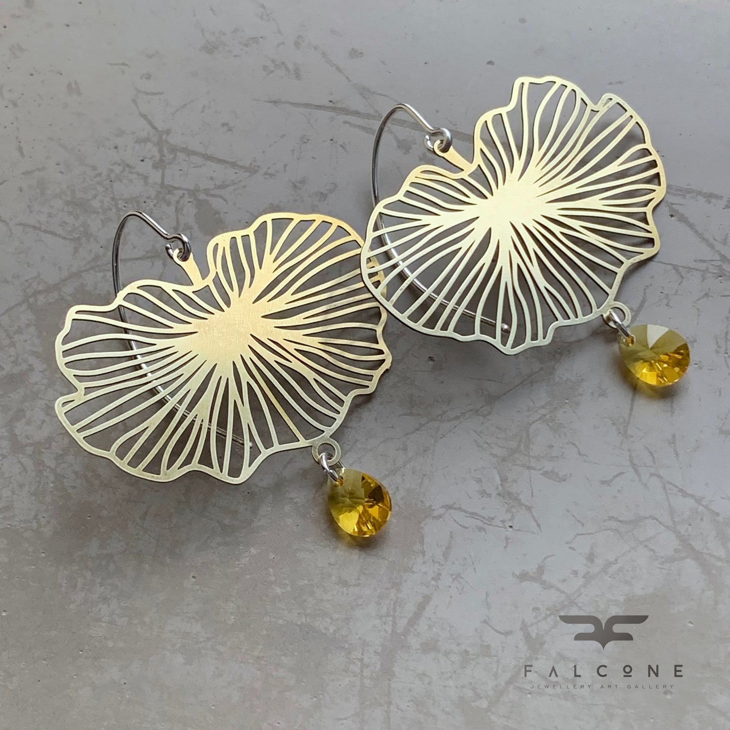 Brass, Swarovski Crystal and Sterling Silver Earrings 'Water Lily & Swarovski'