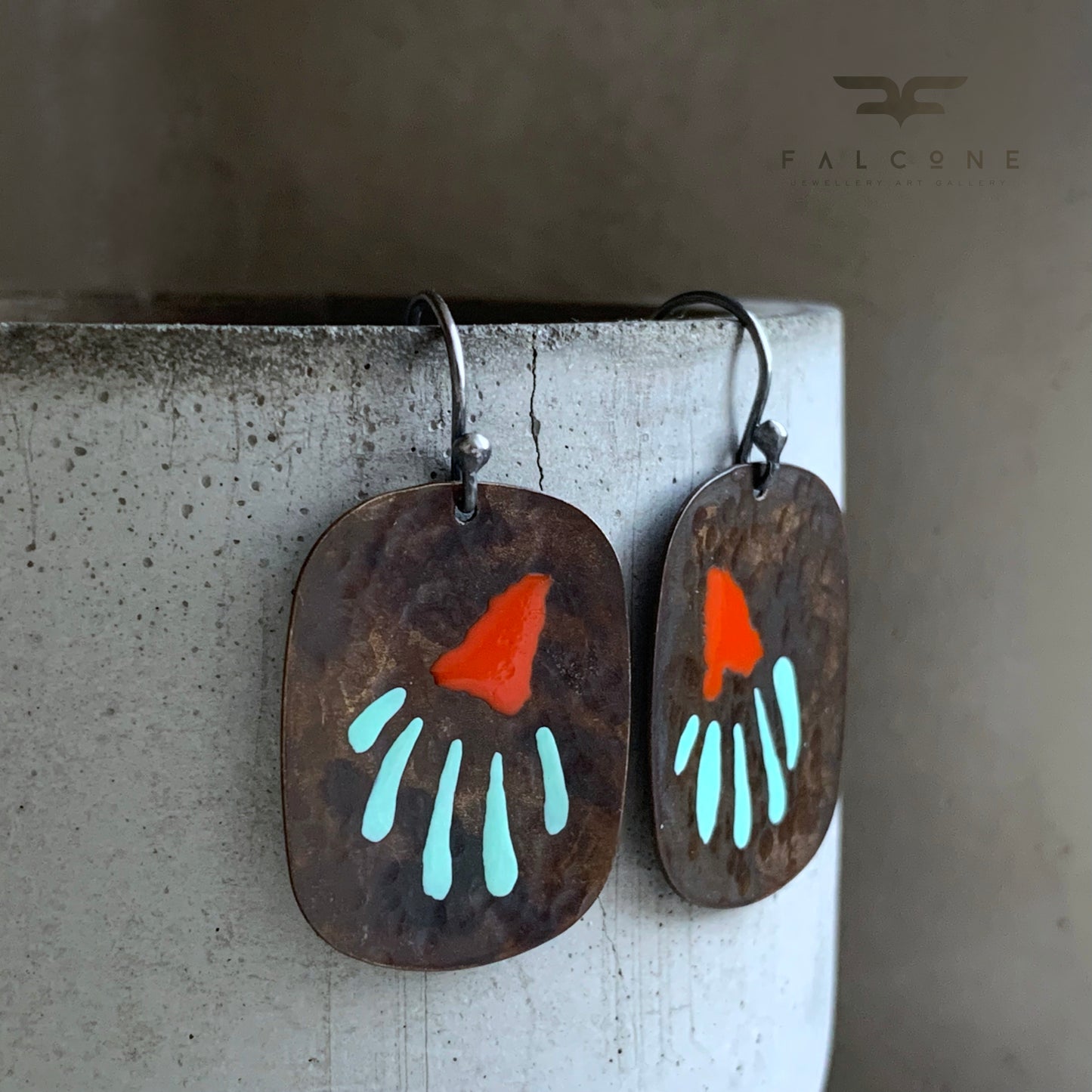Pendientes de latón y plata de ley 'Flores geométricas - rojo y menta'