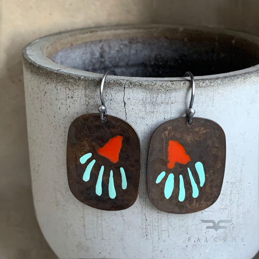 Brass and Sterling Silver Earrings 'Geometric Flowers - Red & Mint'