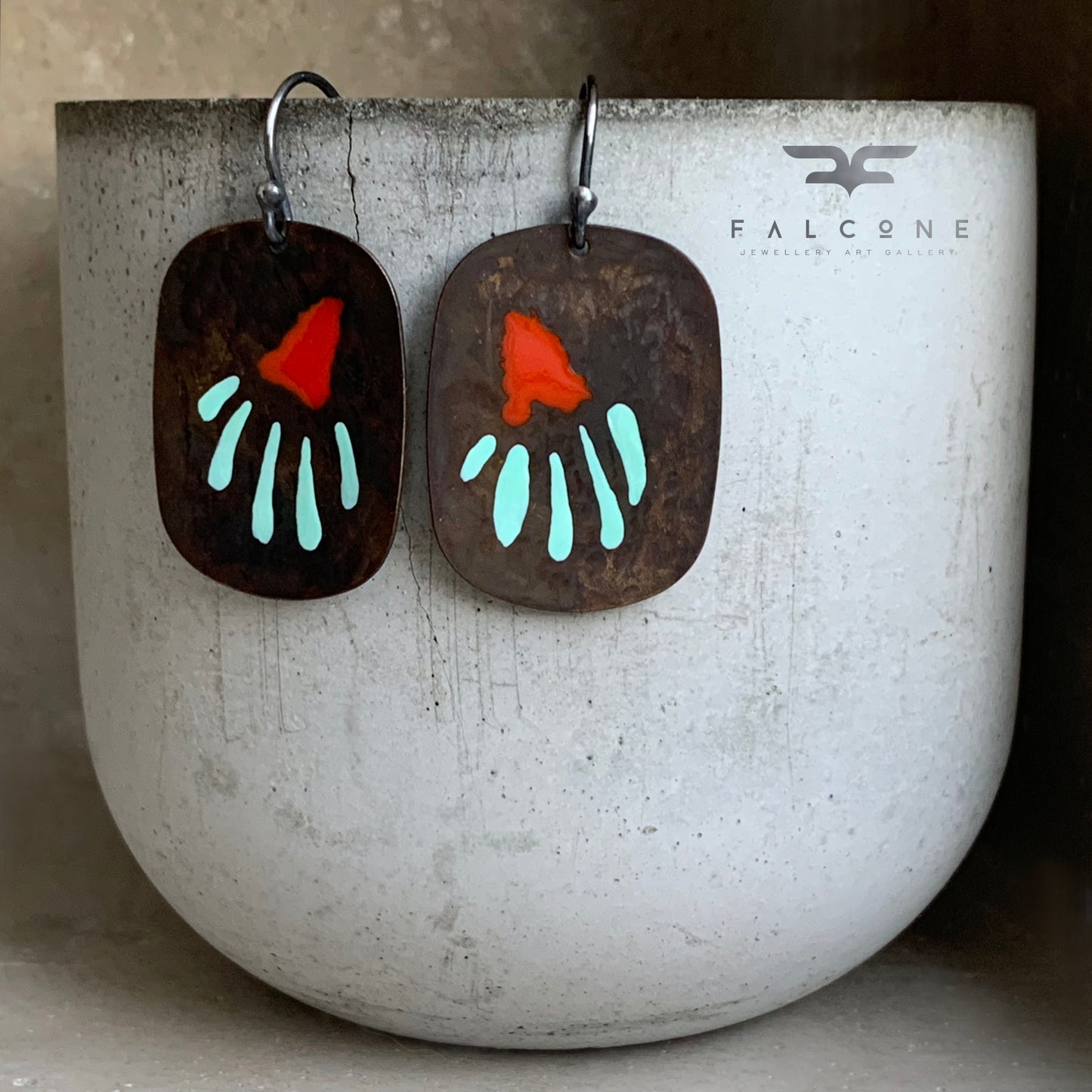 Pendientes de latón y plata de ley 'Flores geométricas - rojo y menta'