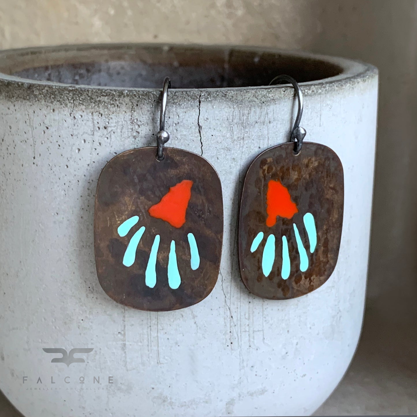 Pendientes de latón y plata de ley 'Flores geométricas - rojo y menta'