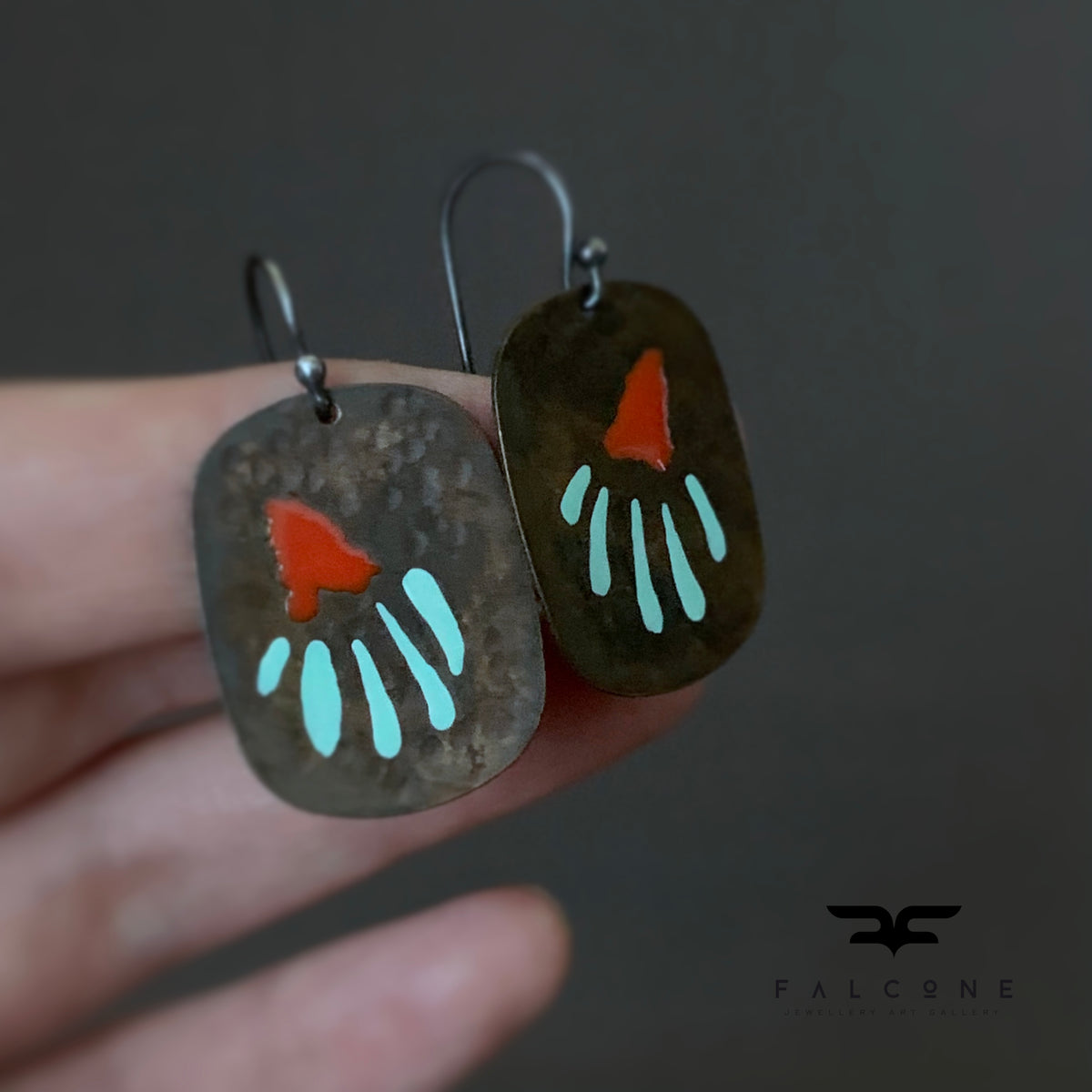 Pendientes de latón y plata de ley 'Flores geométricas - rojo y menta'