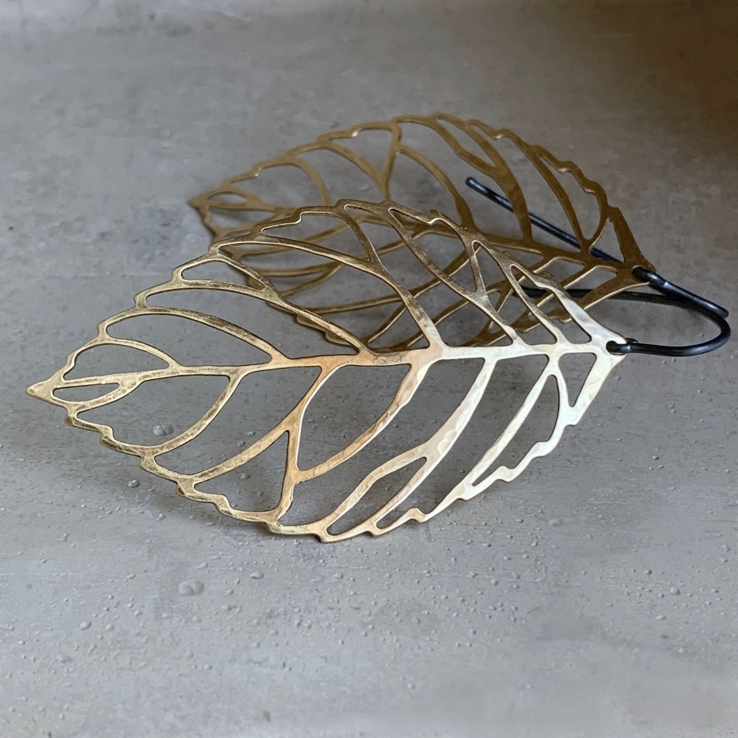 Brass and Sterling Silver Earrings 'Golden Leaf'