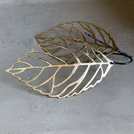 Brass and Sterling Silver Earrings 'Golden Leaf'