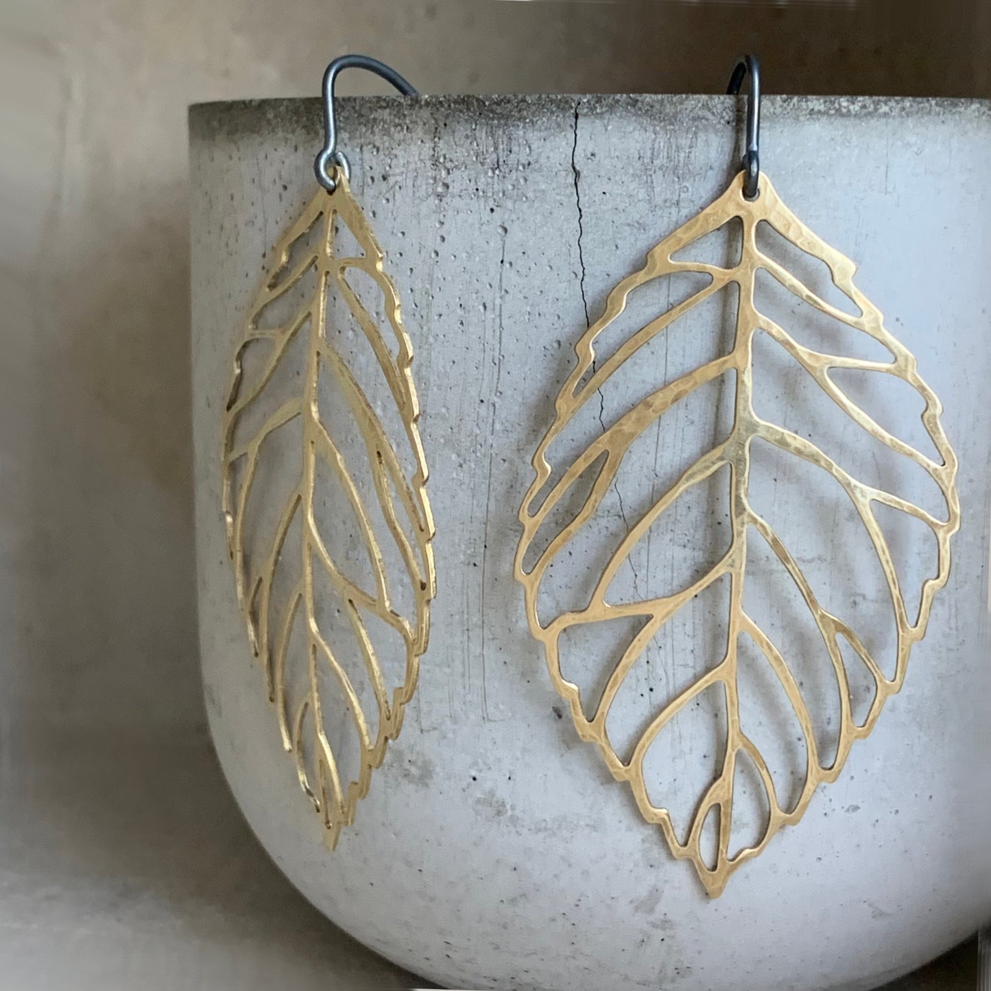 Brass and Sterling Silver Earrings 'Golden Leaf'
