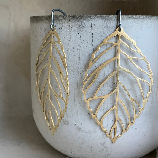 Brass and Sterling Silver Earrings 'Golden Leaf'