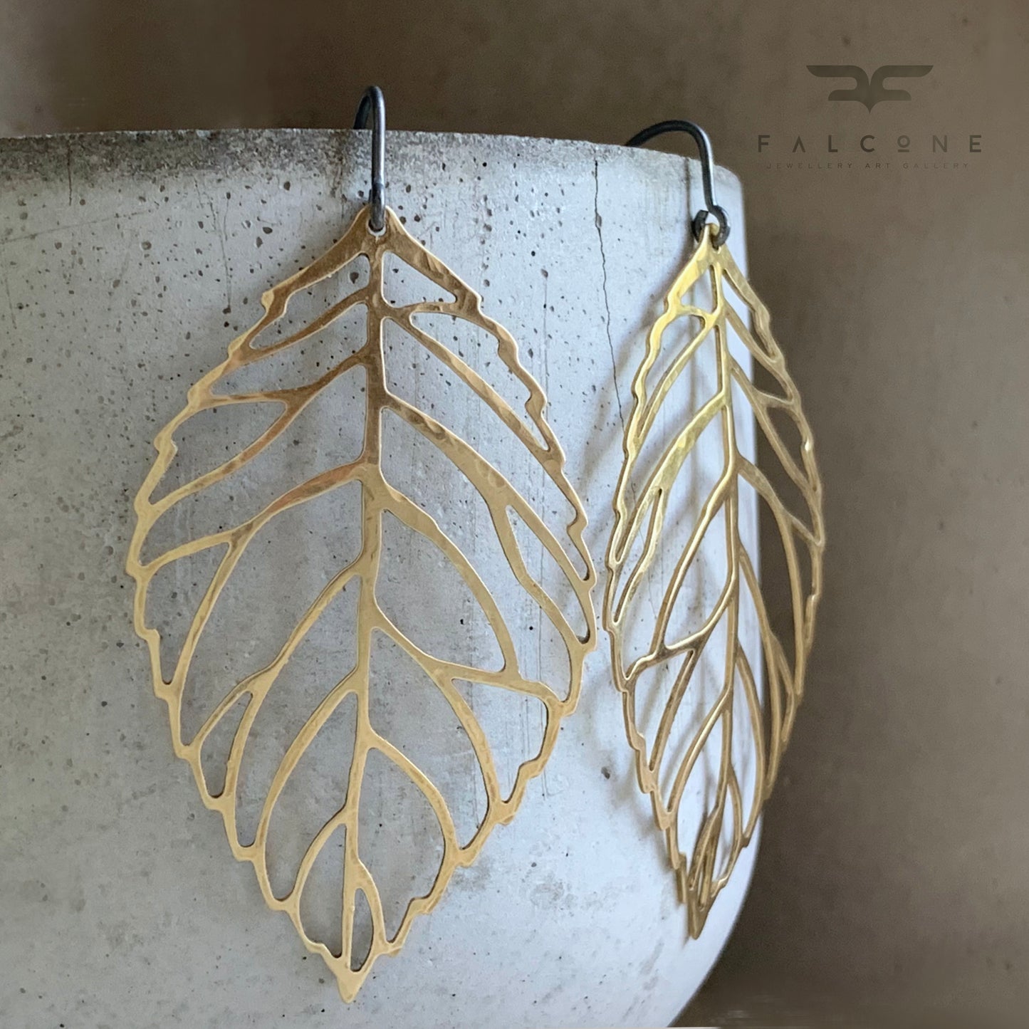 Brass and Sterling Silver Earrings 'Golden Leaf'