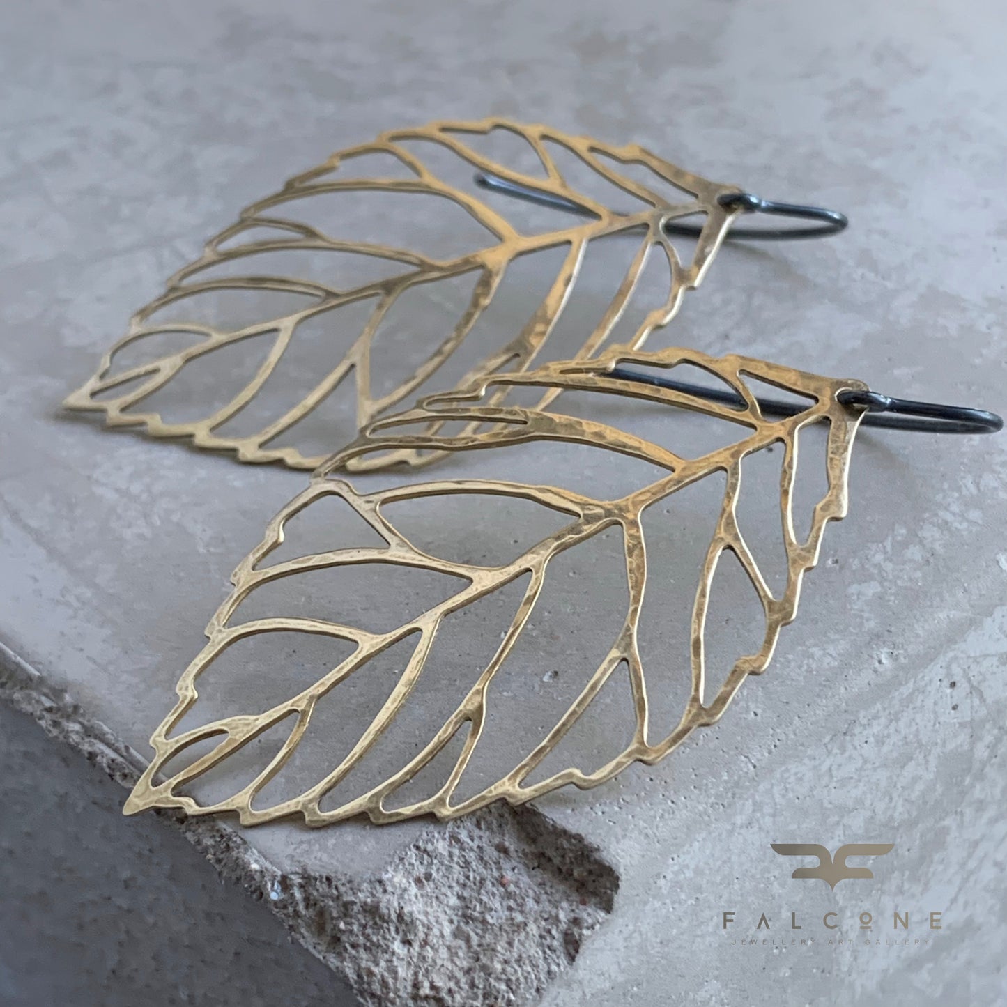Brass and Sterling Silver Earrings 'Golden Leaf'