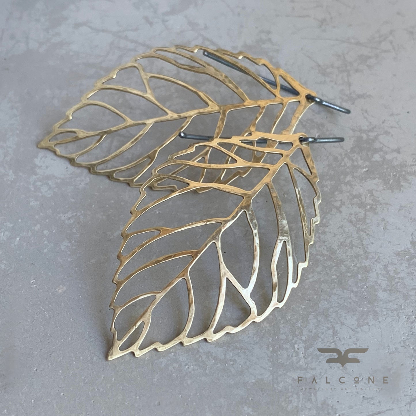 Brass and Sterling Silver Earrings 'Golden Leaf'