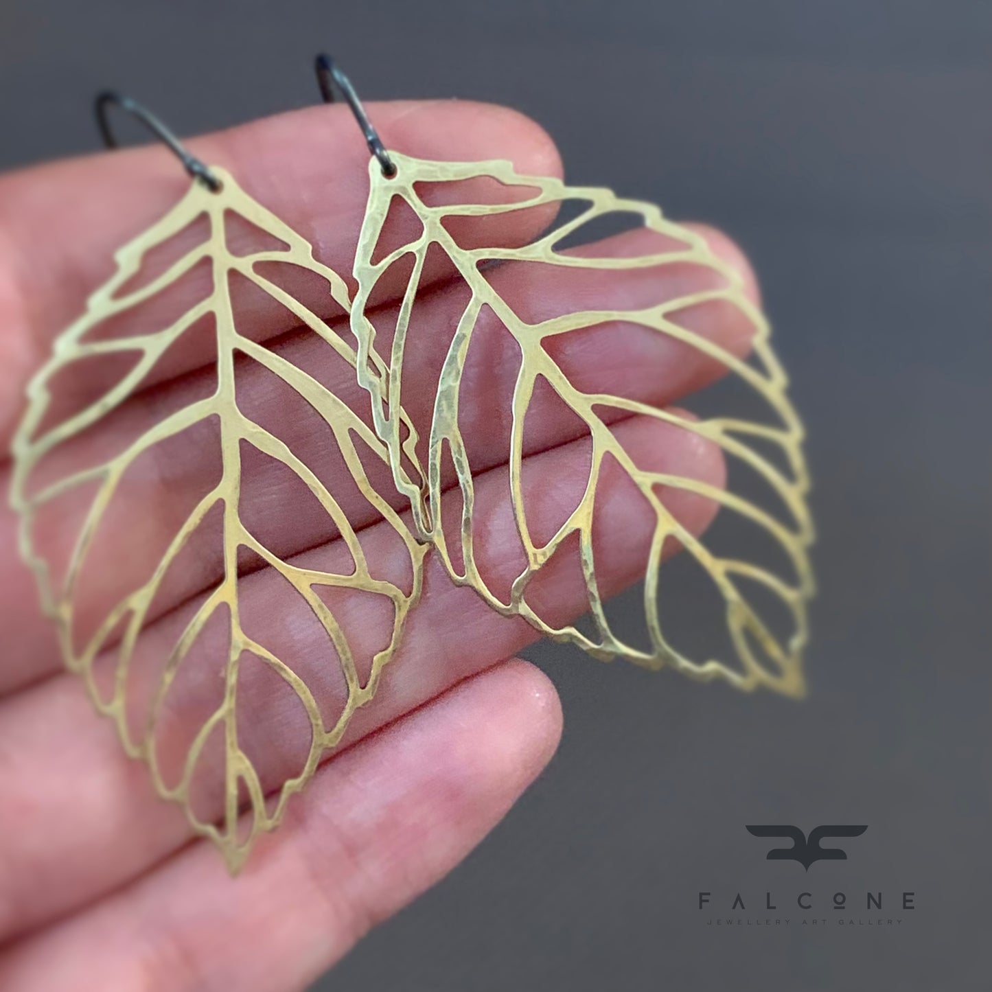 Brass and Sterling Silver Earrings 'Golden Leaf'