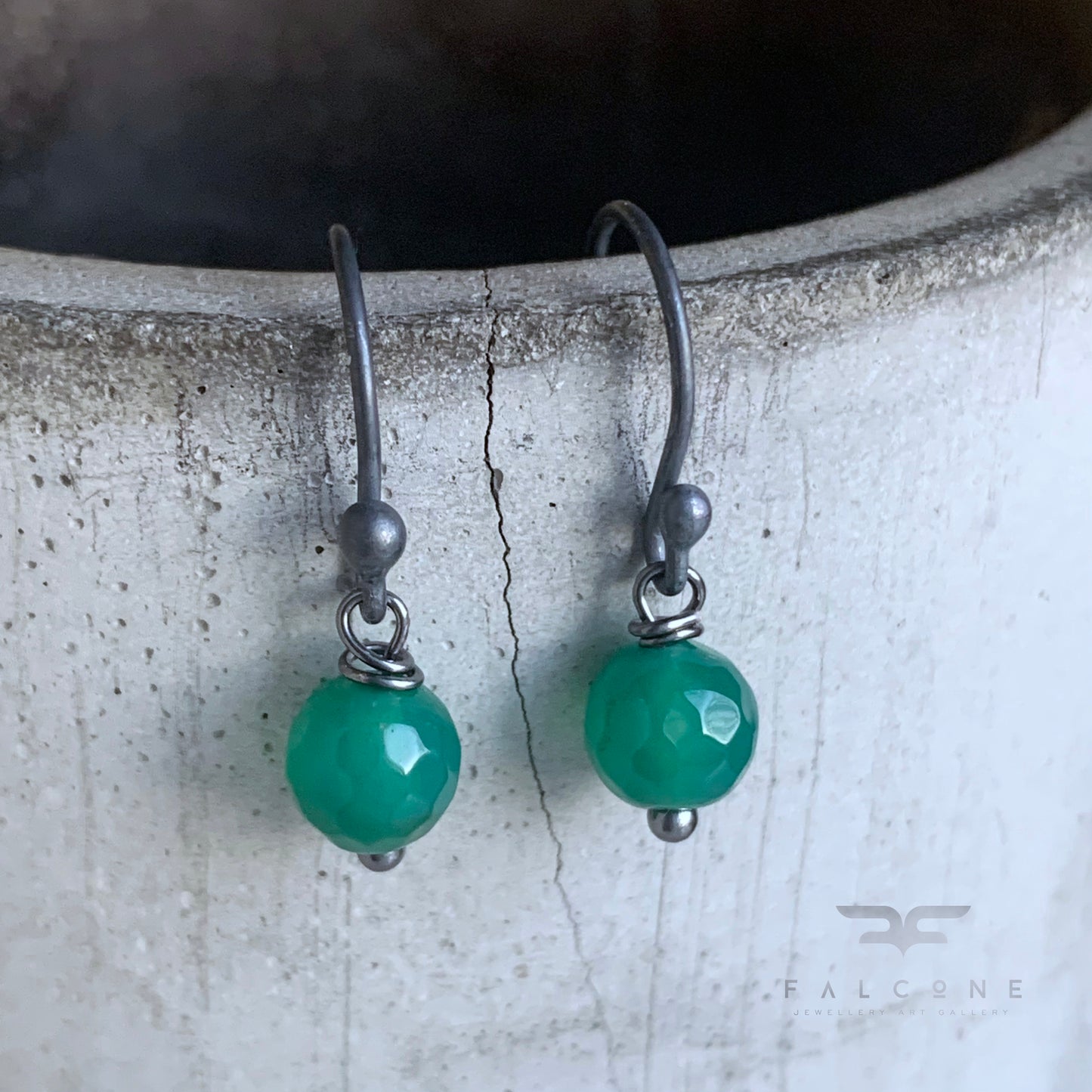 Silver and Gemstone Earrings 'Green Onyx'