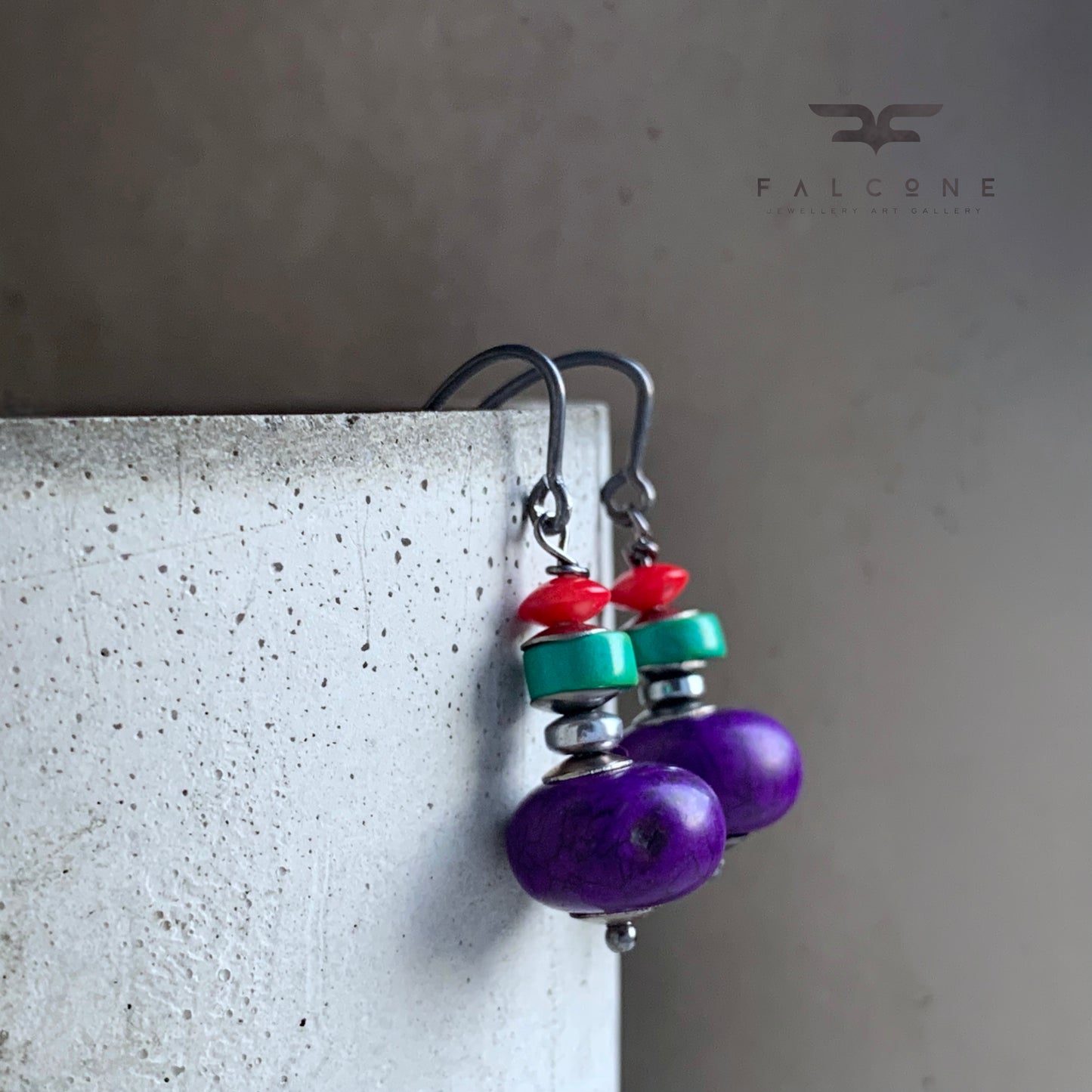 Howlite, Turquoise, Coral, and Silver Earrings 'Colors'