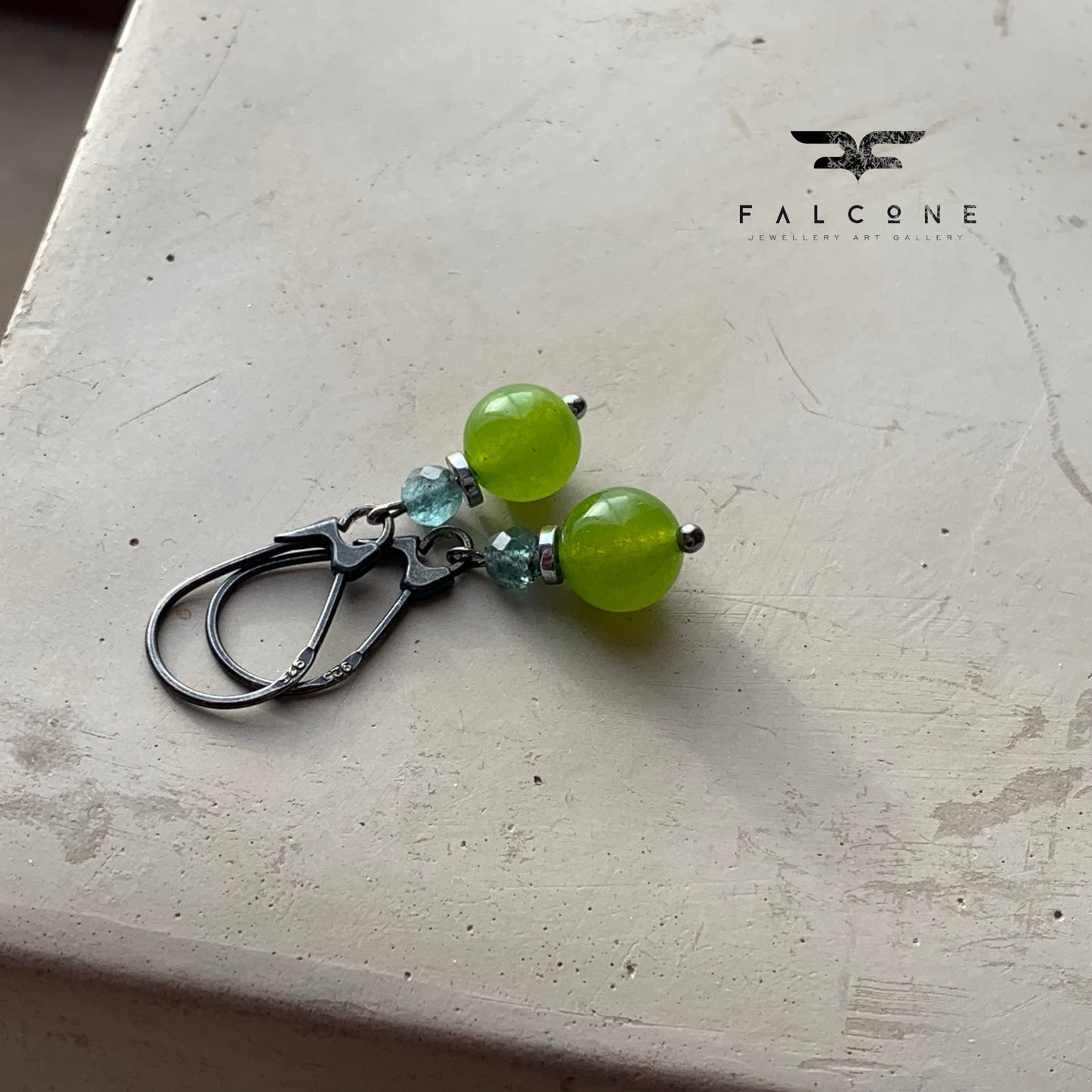 Earrings with jade and amazonite and silver closed earwires 'Green Apples'