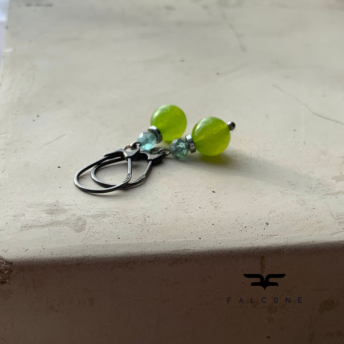 Earrings with jade and amazonite and silver closed earwires 'Green Apples'